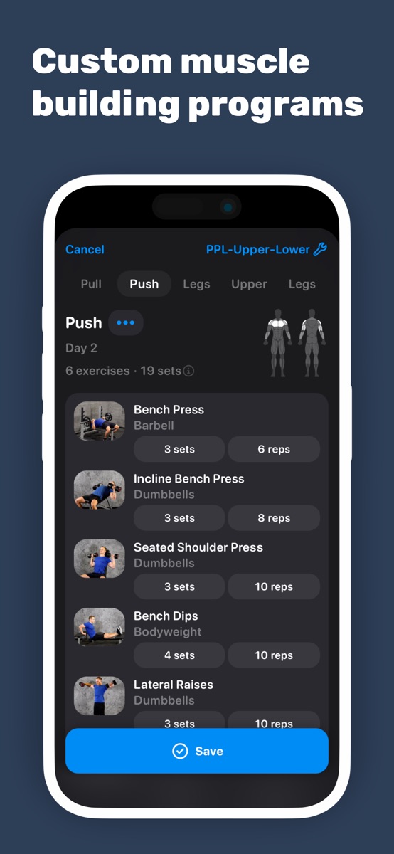 Alpha Progression publisher screenshot showing an editable Push routine