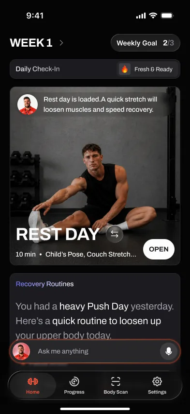 Brace AI workout screen running without a connection
